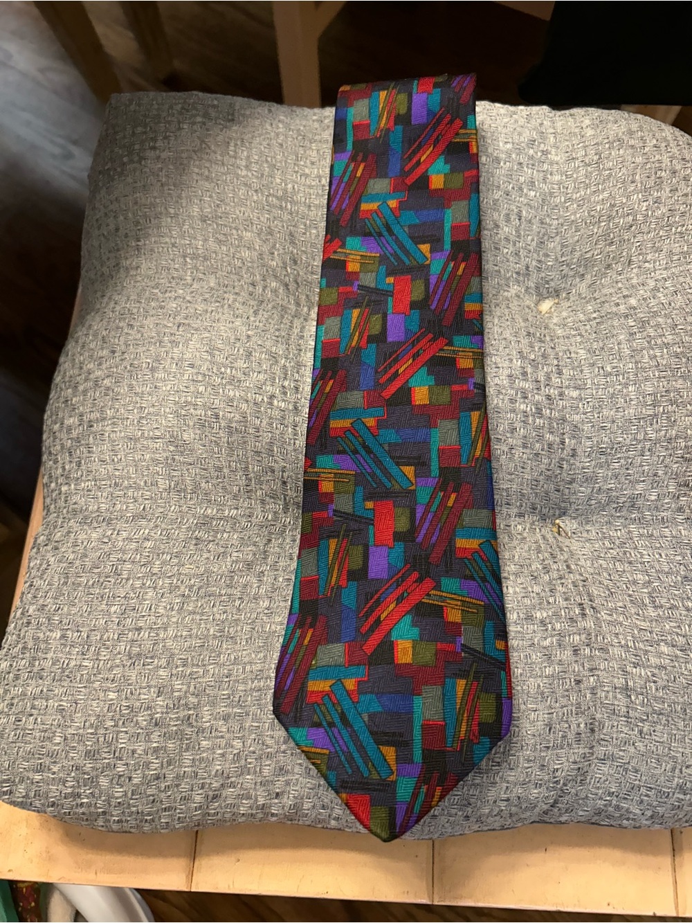 Men's Multicolor Geometric Tie in Black with Teal, Purple & Red Accents